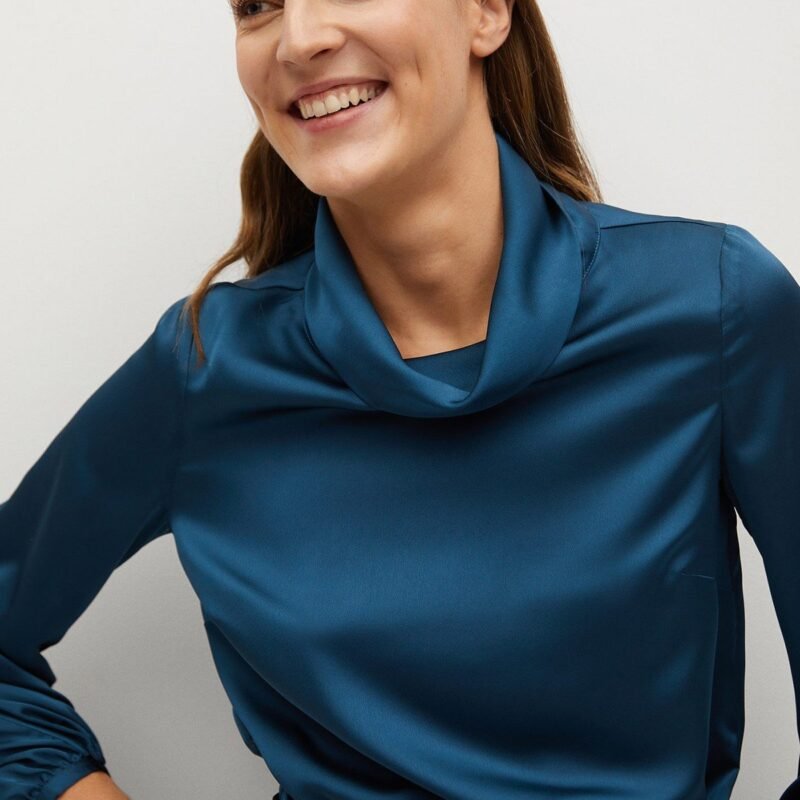 Mango High Collar Satin Blouse