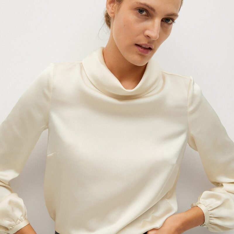Mango High Collar Satin Blouse
